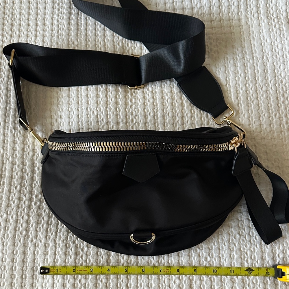 Black crossbody/ belt bag with handle and adjustable strap